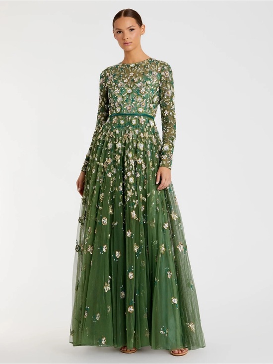 Mac Duggal Dresses & Skirts - MAC DUGGAL Sage Embellished High Neck Long Sleeve A Line Gown